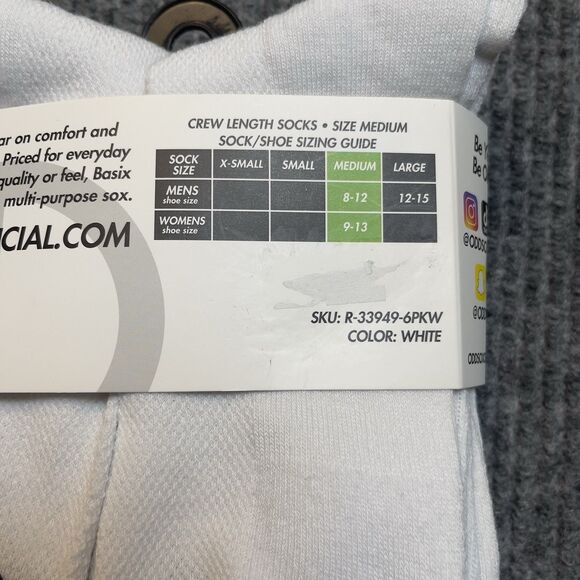 Basix by Odd Socks 6 Pairs Pack Socks - Men Size 8-12 (M) Crew White - NEW - Picture 5 of 5